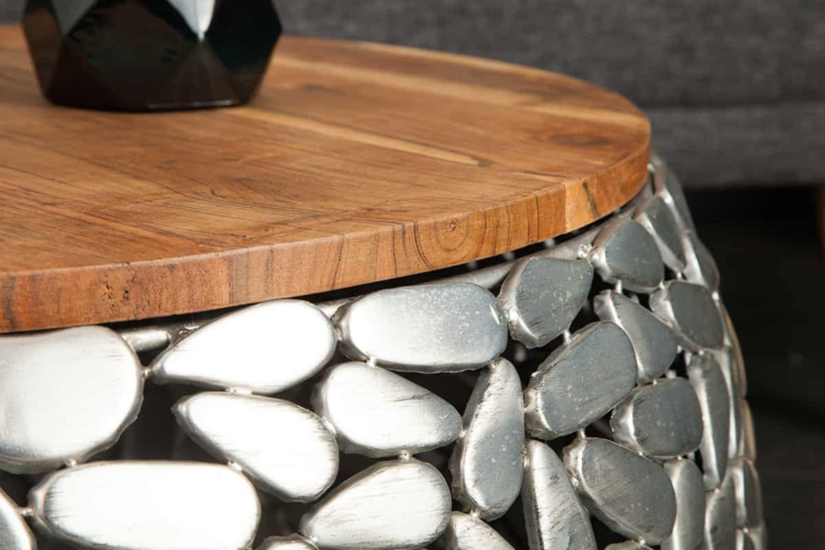 COUCHTISCH STONE MOSAIC Mango Silber 65 cm - Silberfarben/Braun, Holz/Metall (65/65/35cm) - riess-ambiente