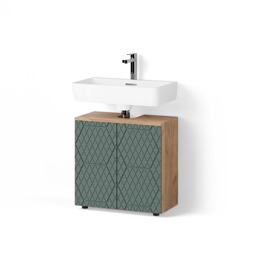 WASCHBECKENUNTERSCHRANK Ronco Grün/Goldkraft Eiche 60 x 59 cm - Honigeiche/Grün, Holzwerkstoff (60/59/30cm) - Livinity®