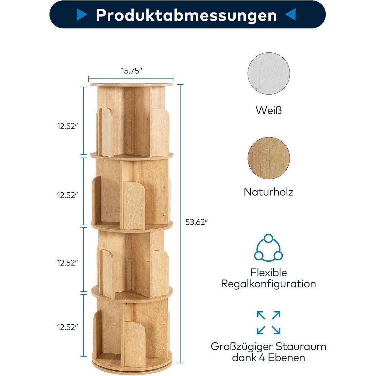 DREHBARES Bücherregal Naturholz 4 Ebenen 40 x 136,2 cm - Braun, Holzwerkstoff (40/136.2/40cm)
