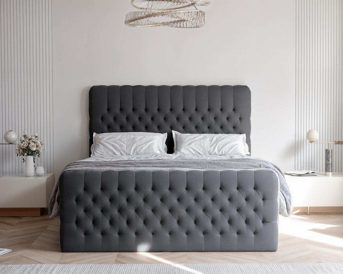 BOXBETT ALBA PLUS 120/200 cm mit Matratze und Topper, Dunkelgrau - Anthrazit, Holzwerkstoff/Textil (120/200cm) - Idohome
