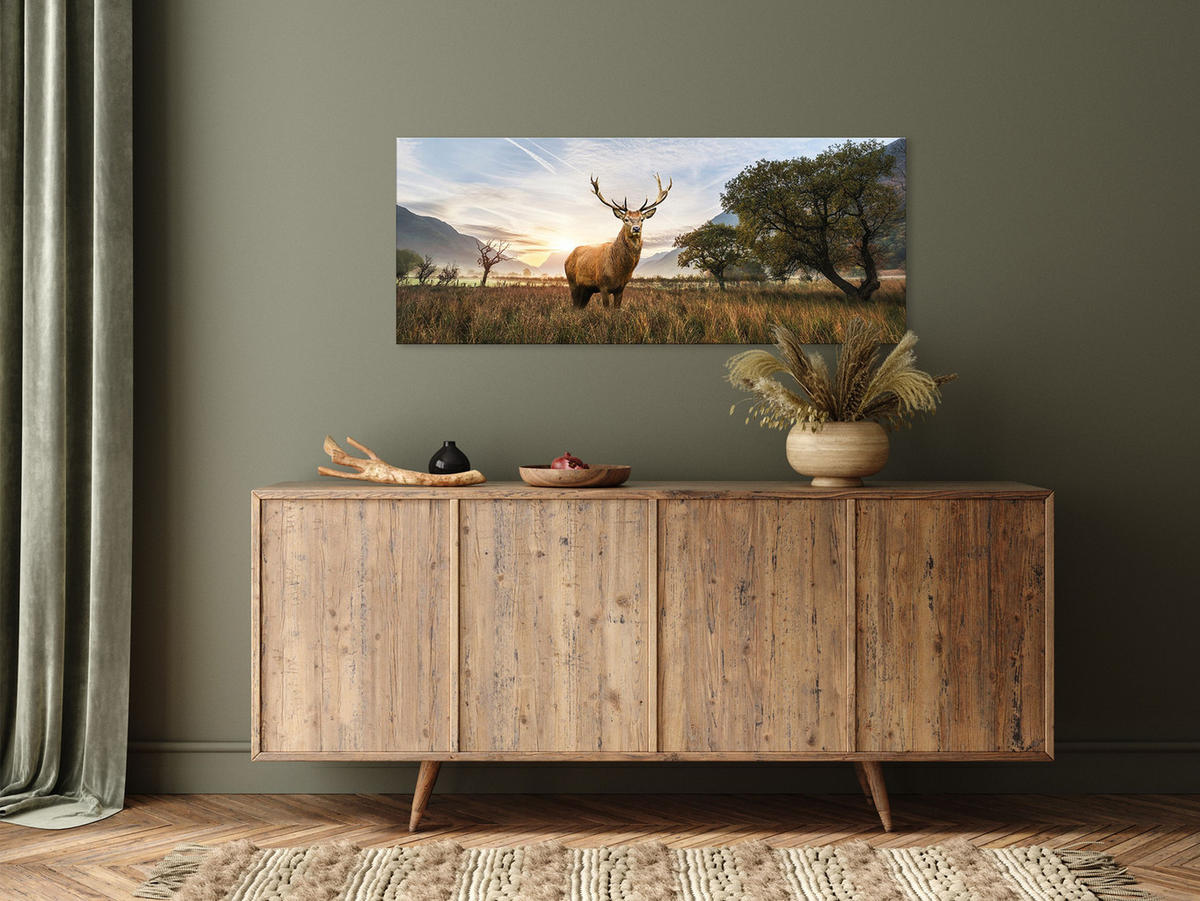 GLASBILD 125x50 cm Hirsch Tiere - Beige, Glas (125/50cm) - artissimo