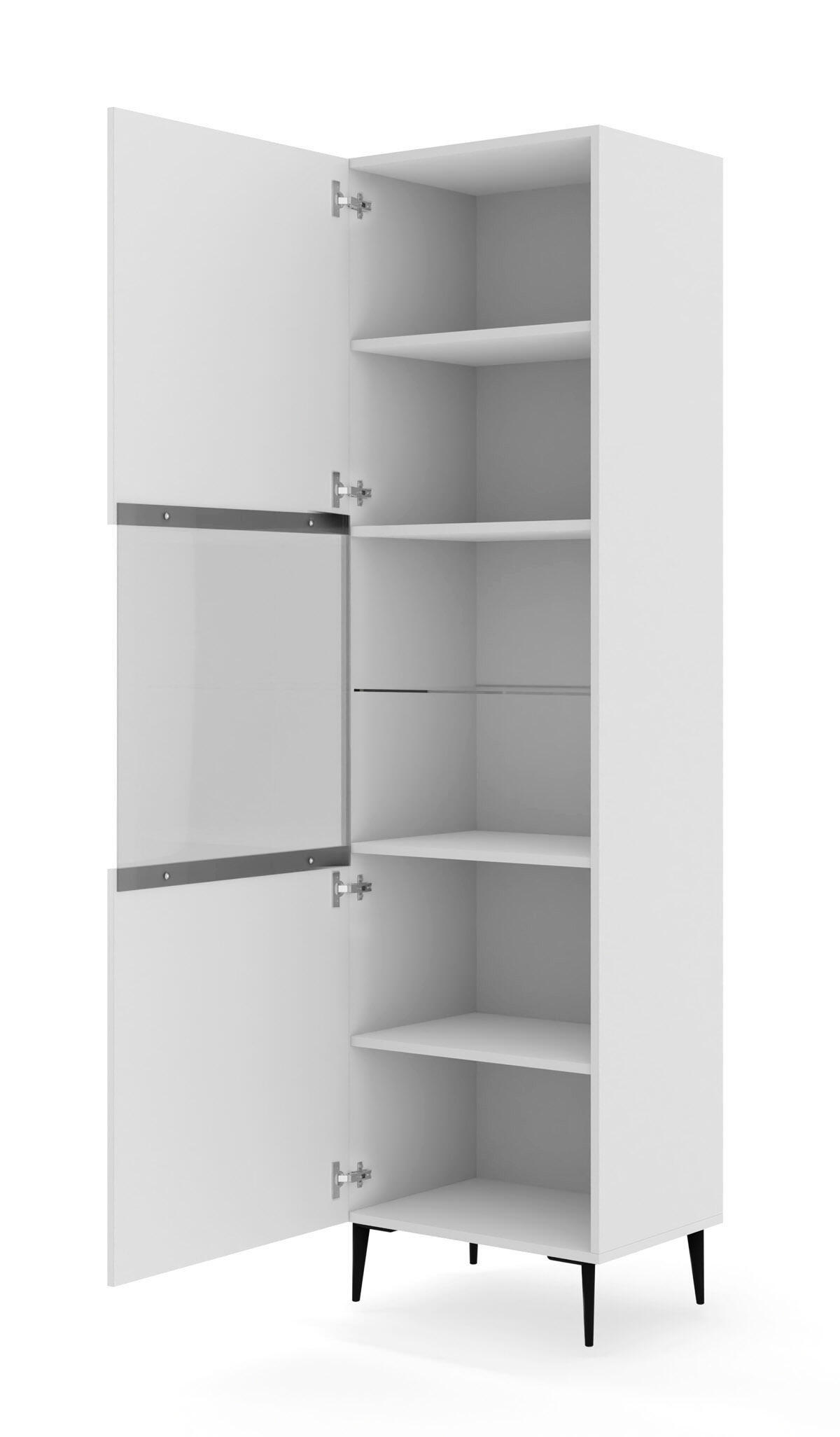 VITRINENSCHRANK WEIß - Schwarz/Weiß, Holzwerkstoff (60/215/42cm) - FURNLUX