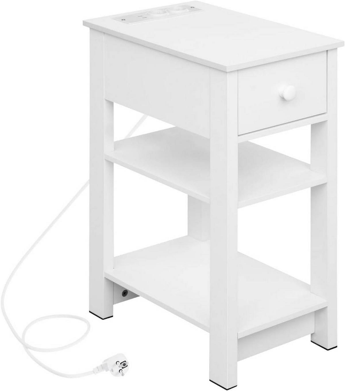 NACHTTISCH mit Ladefunktion, 2 Steckdosen, 2 USB-Anschlüssen - Weiß, Holzwerkstoff (30/65/45cm) - Woltu