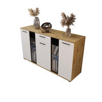 KOMMODE London LSK mit 3 Türen, Sideboard in Farbe: Weiß|Braun, Größe: 140 x 80 x 40 cm - Weiß/Braun, Holzwerkstoff (140/80/40cm) - O-Sofa