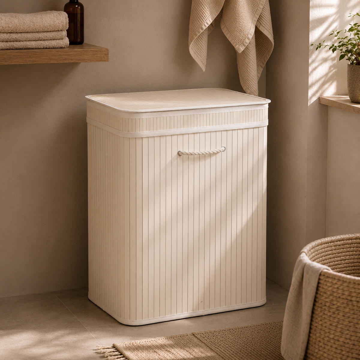 WÄSCHEKORB aus Bambus 100 l 55/35/60 cm - Weiß, Naturmaterialien (35/60/55cm) - NUXIO