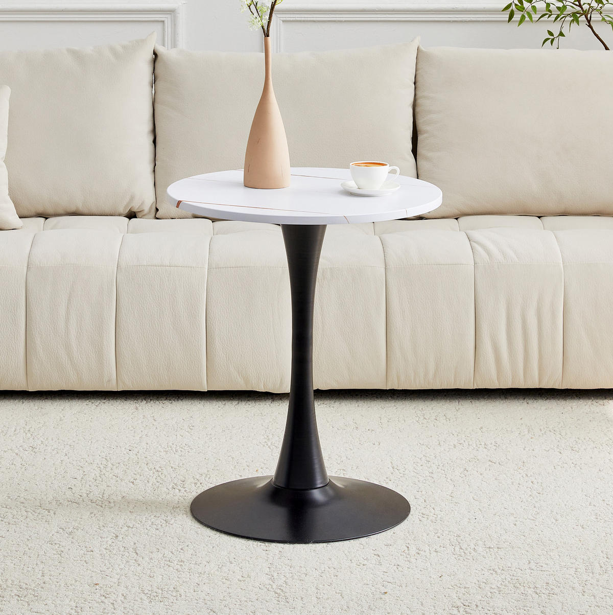 BEISTELLTISCH aus MDF und Metall 60x60x72 cm Weiß/Schwarz mit thermoformierter Tischplatte und standfestem Mittelfuß - Weiß, Holzwerkstoff (60/60/72cm) - Modfu