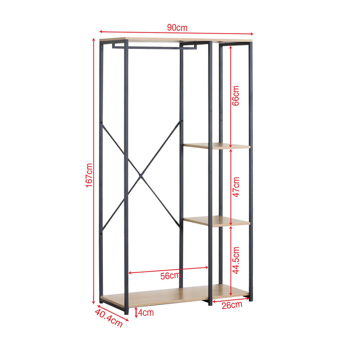 SCHRANK offen Schwarz 40/40/167 cm - Schwarz, Metall (40/167/40cm) - Mobili Rebecca