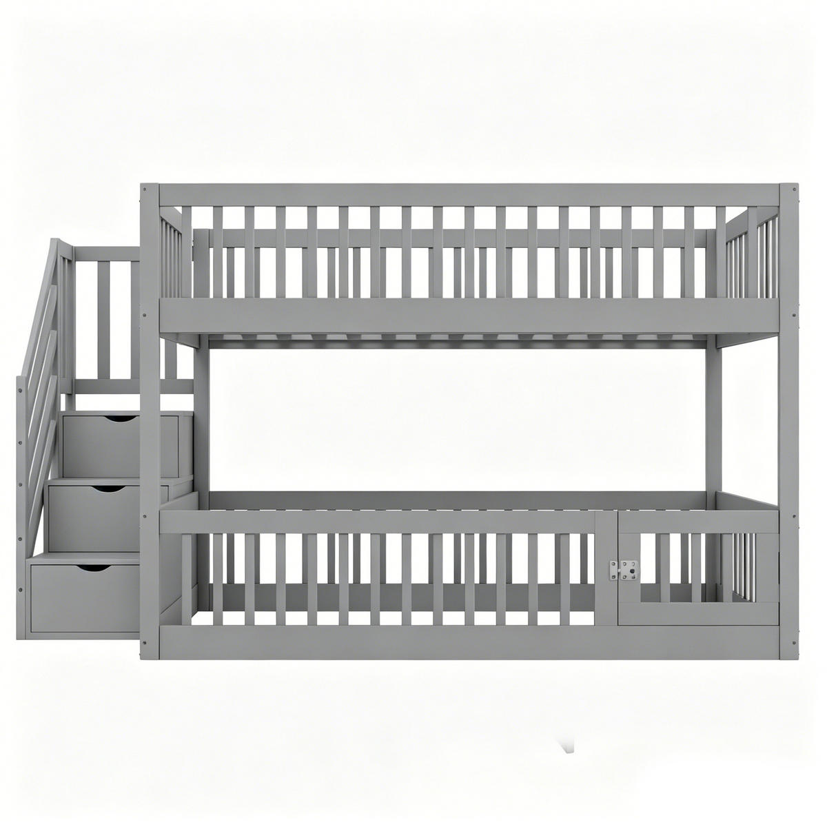 ETAGENBETT 140/200 cm aus Massivholz mit Stauraumtreppe Grau - Grau, Holz (140/200cm) - OKMYHOME