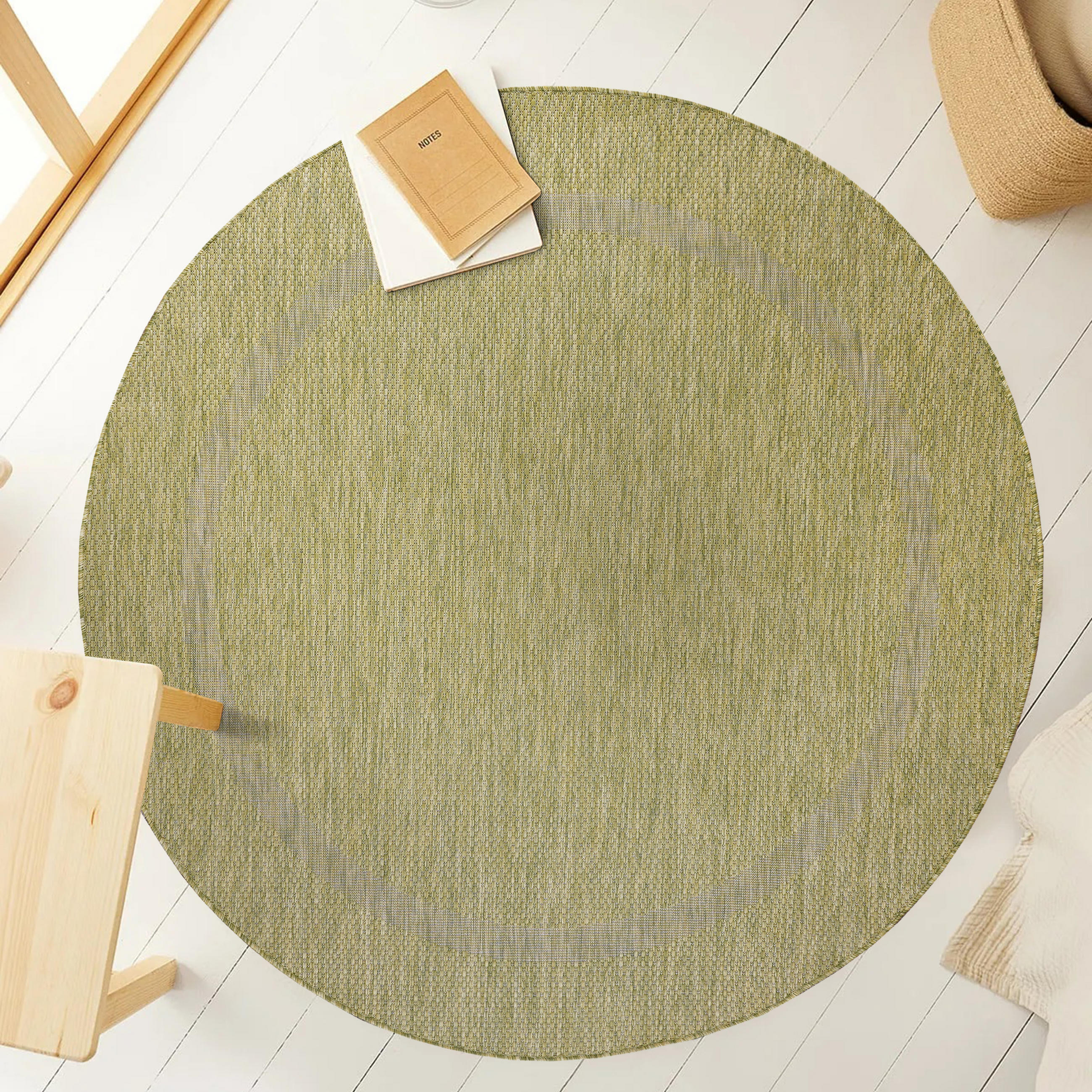 TEPPICH Outdoor Flachgewebe Uni-Design Polypropylen Balkon Grün Rund 160x160 - Grün, Textil (160/160cm) - KADIMA DESIGN