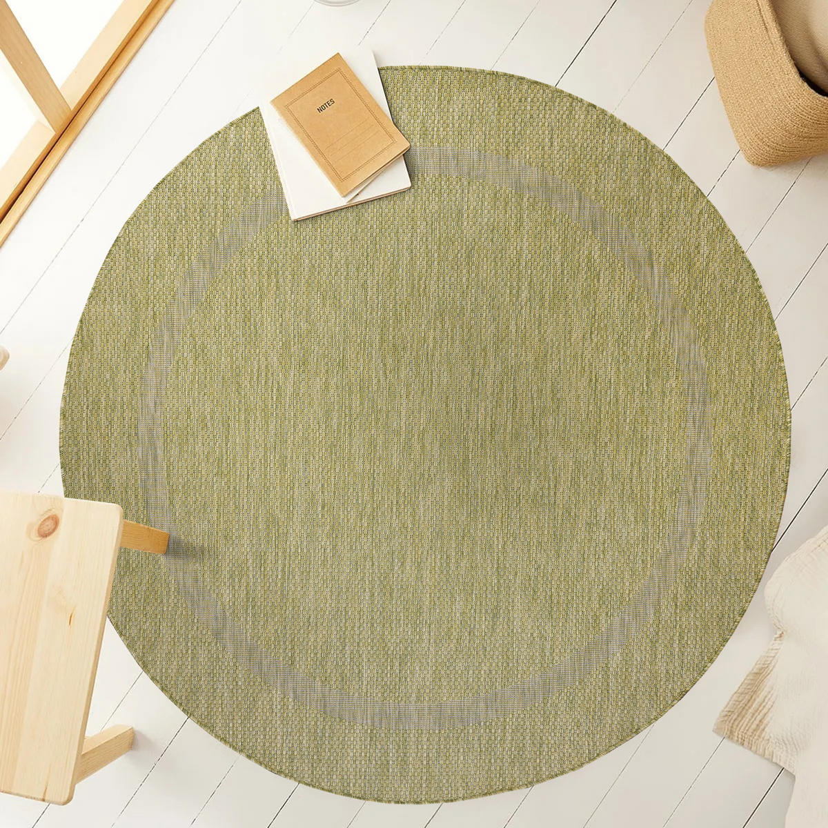 TEPPICH Outdoor Flachgewebe Uni-Design Polypropylen Balkon Grün Rund 160x160 - Grün, Textil (160/160cm) - KADIMA DESIGN