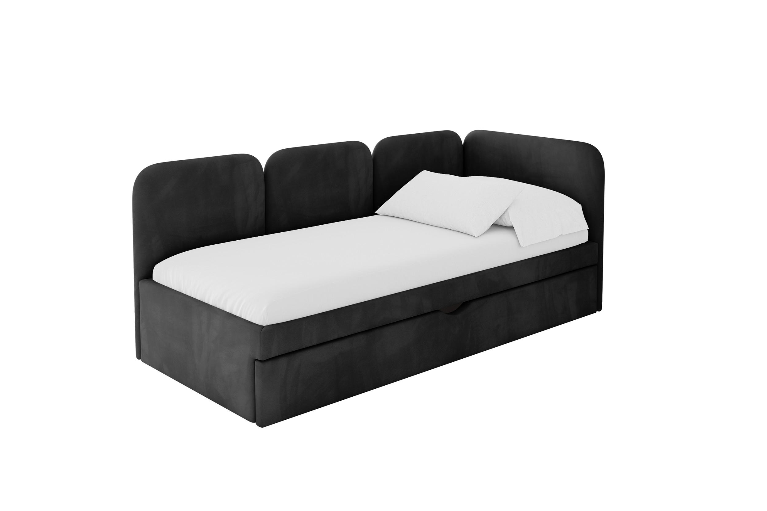 EINZELLBETT Jugendbett mit Bettkasten und Matratze H3/H4, Links - ALVY 90x200 Schwarz - Schwarz, Holzwerkstoff/Textil (90/200cm) - ALTDECOR