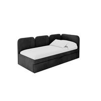 EINZELLBETT Jugendbett mit Bettkasten, Links - ALVY 100x200 Schwarz - Schwarz, Holzwerkstoff/Textil (100/200cm) - ALTDECOR
