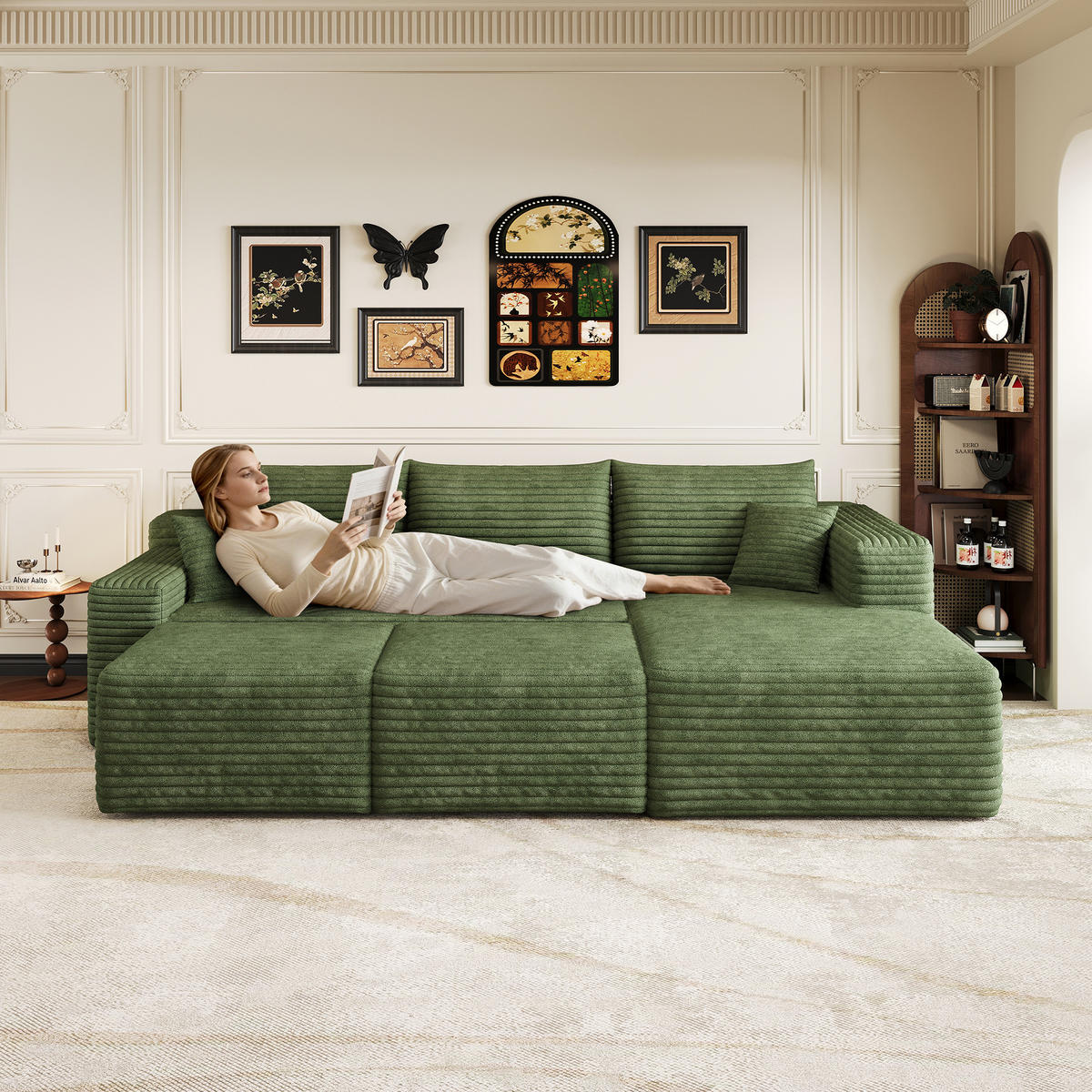 WOHNLANDSCHAFT Cord Grün ohne Montage - Grün, Textil (241/58/151cm) - WISHDOR