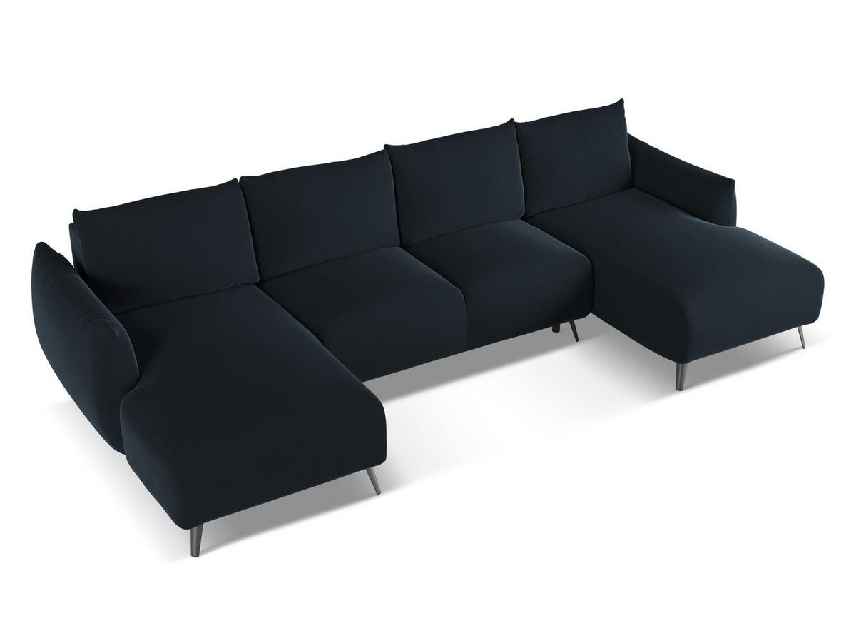 WOHNLANDSCHAFT Samt Stoff Blau - Blau/Schwarz, Textil/Metall (317/86/162cm) - Makamii