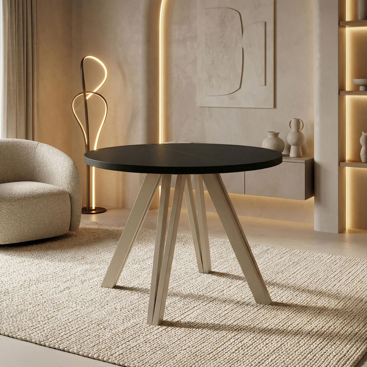 ESSTISCH Ravero runder ausziehbarer, Schwarz 100-180/100/77 cm - Kaschmir/Schwarz, Holz/Holzwerkstoff (100/100/77cm) - WFL GROUP