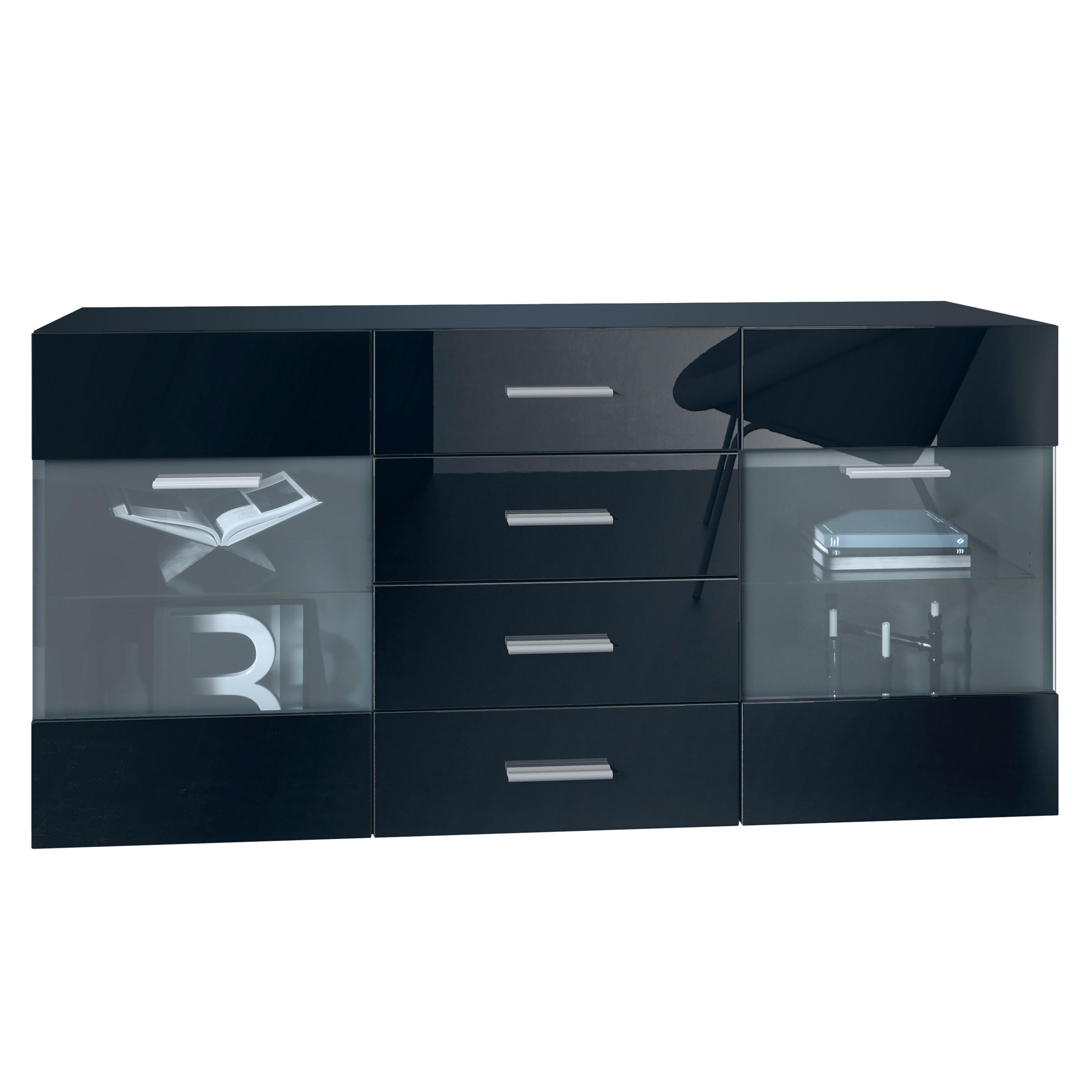 Vladon Sideboard Schwarz Hochglanz 139x72x35 cm