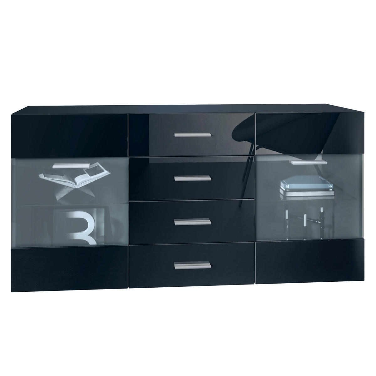 SIDEBOARD Carlos Schwarz Hochglanz - Schwarz Hochglanz, Holzwerkstoff (139/72/35cm) - Vladon