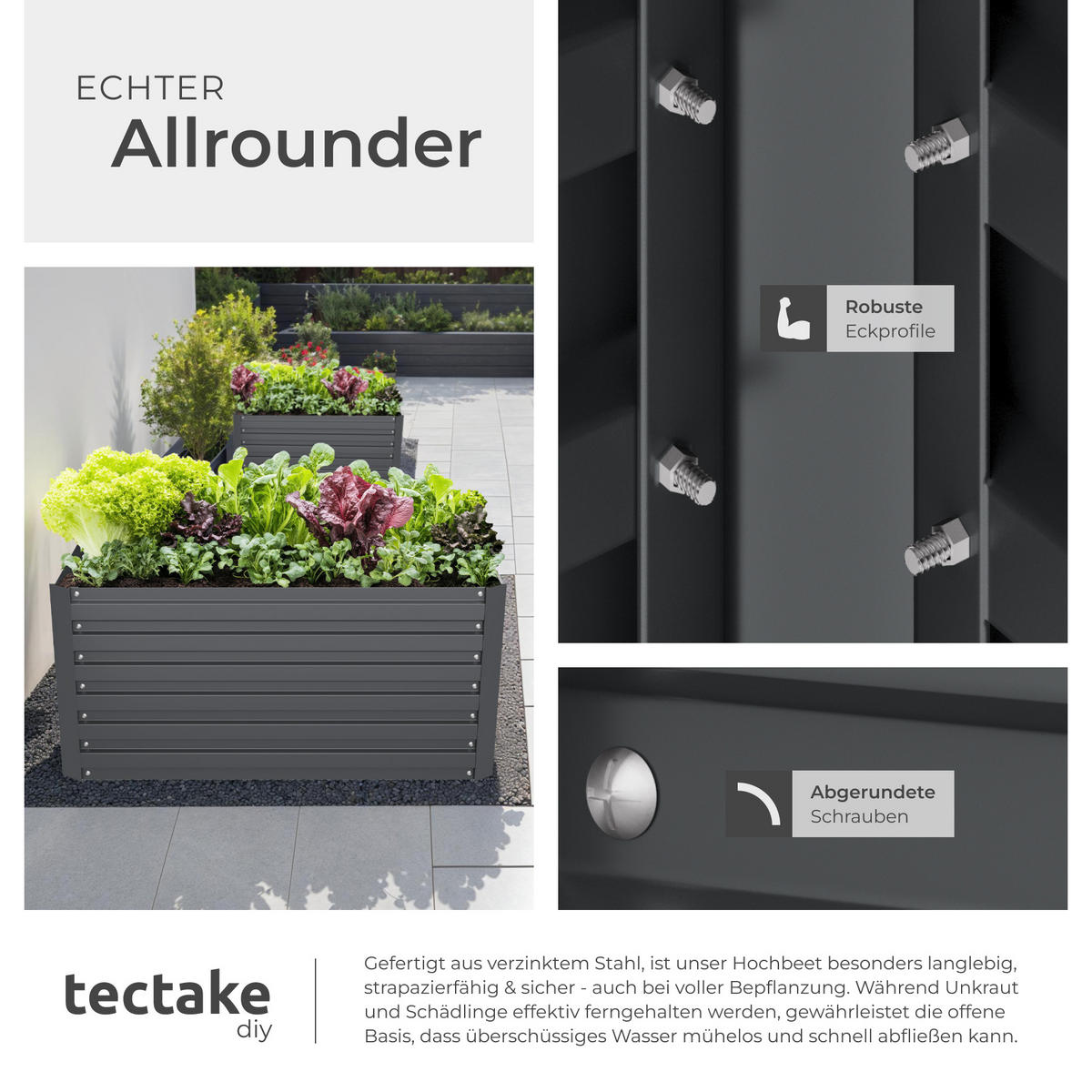HOCHBEET Blomma,100 x 100 x 56 cm,anthrazit - Anthrazit, Metall (100/56/100cm) - tectake