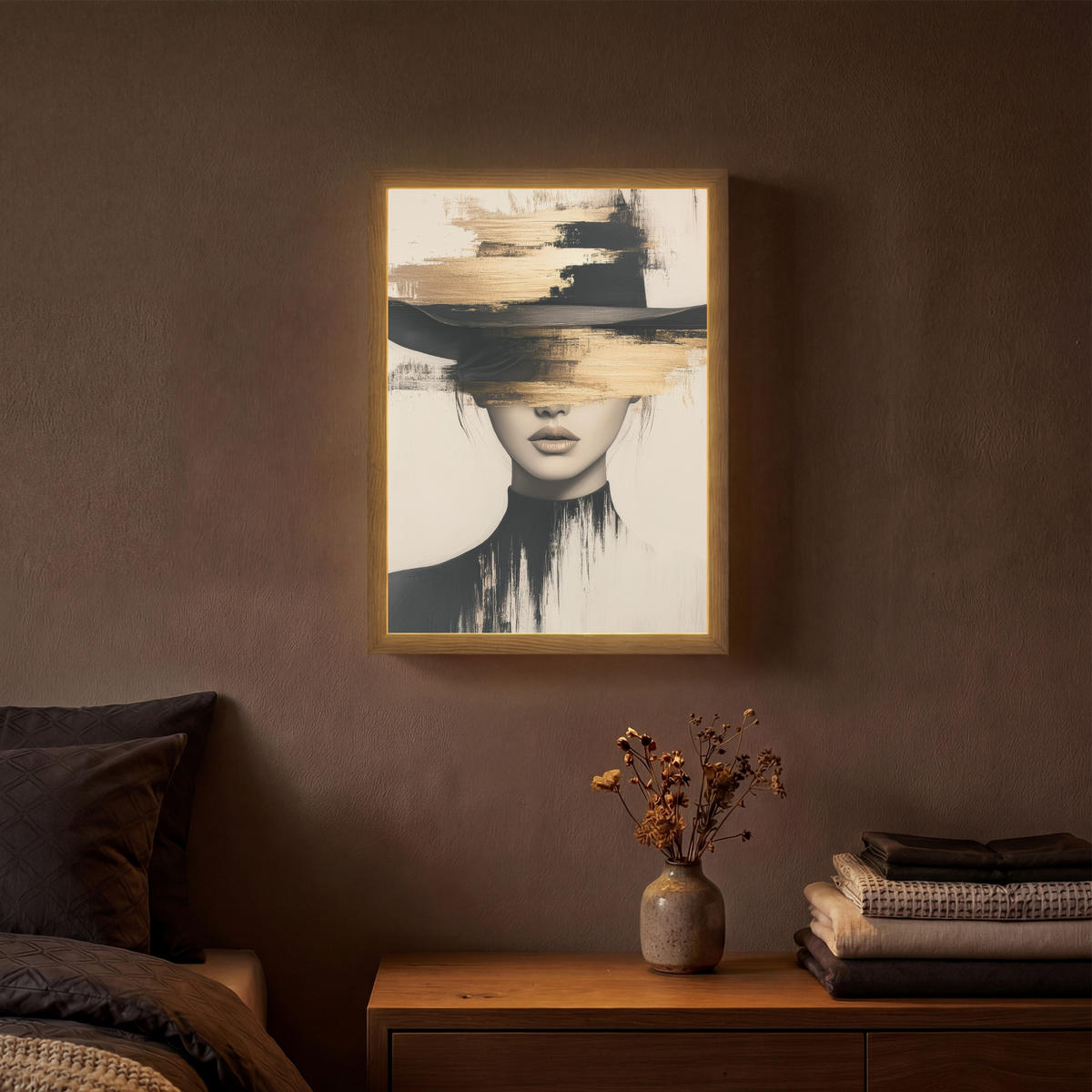 NÁSTĚNNÁ LAMPA S AKUMULÁTOREM Žena - klobouk - barva 30x40 cm - krémová, kompozitní dřevo (30/40/8cm) - OnlyWow