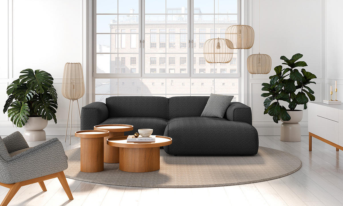 ECKSOFA mit XL-Longchair - Anthrazit/Schwarz, Kunststoff/Textil (260/171cm) - home24