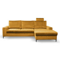 ECKSOFA GRIFO R-S Gelb Velours-Stoff mit Schlaffunktion - Gelb, Holz (253/165cm) - MASSENO
