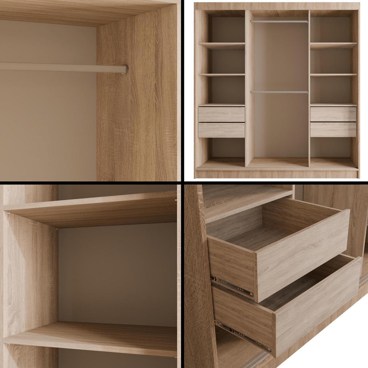 KLEIDERSCHRANK mit Spiegel V2-VITA 215x200 cm - Sonoma Eiche|Weiß - Weiß/Sonoma Eiche, Holzwerkstoff (200/215/61cm) - ALTDECOR