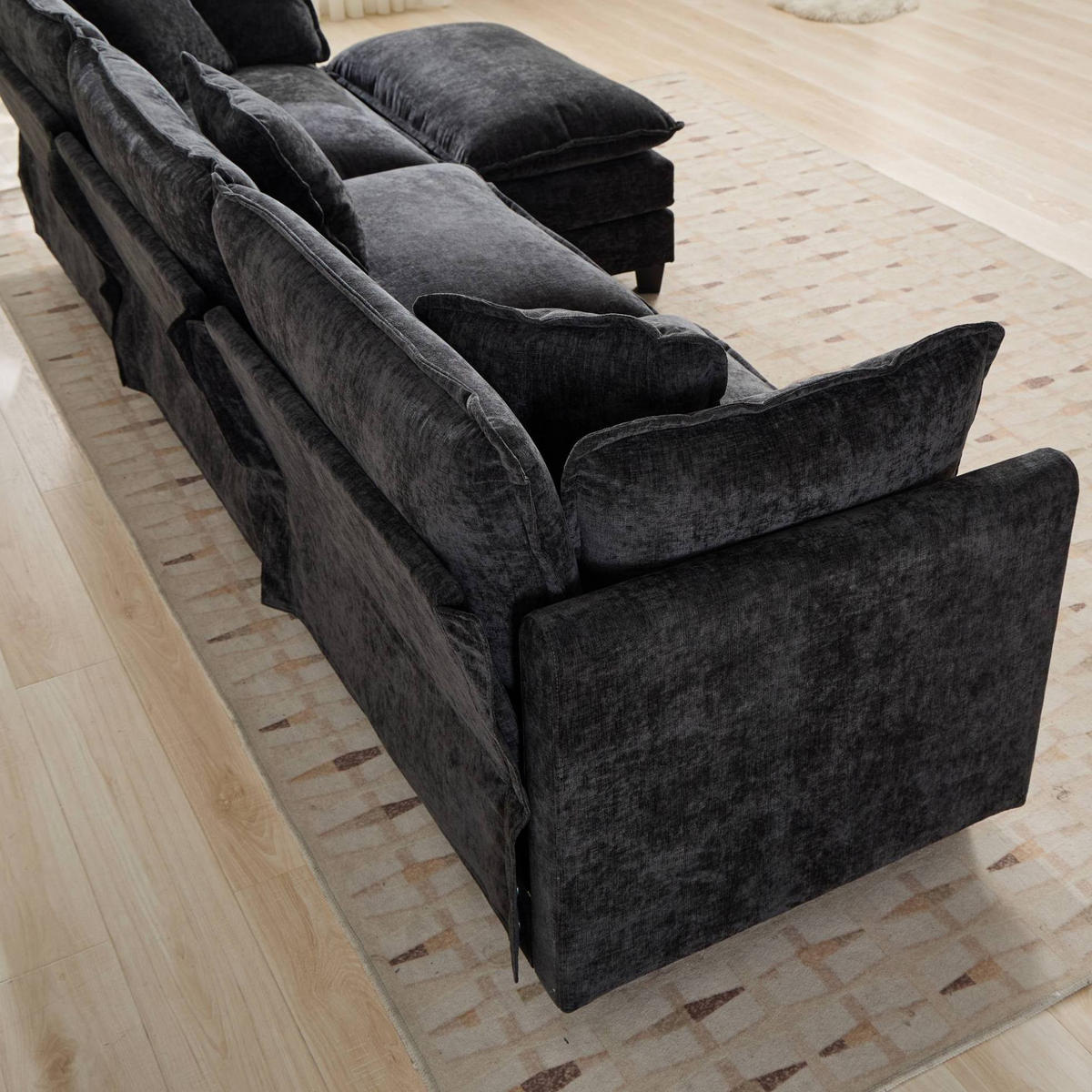 SOFA modular 3-Sitzer Chenille Schwarz - Schwarz, Holz (75/84/289cm) - Meubliv
