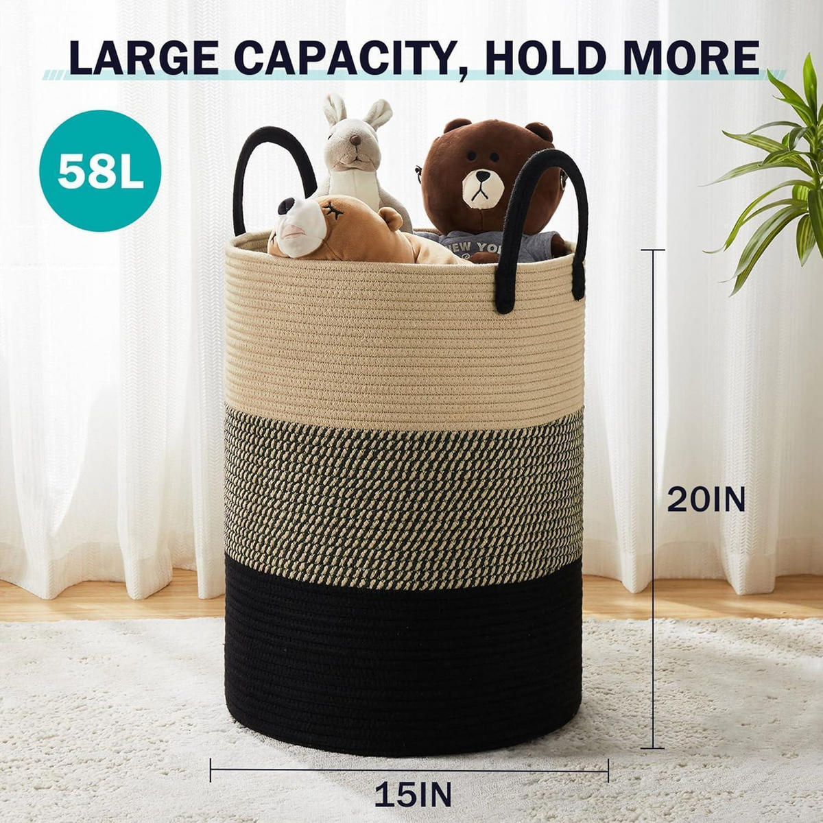 WÄSCHEKORB geflochten Baumwolle Z-Braun Schwarz 38 cm(D)x50 cm(H) - Multicolor, Textil (38/50/38cm)