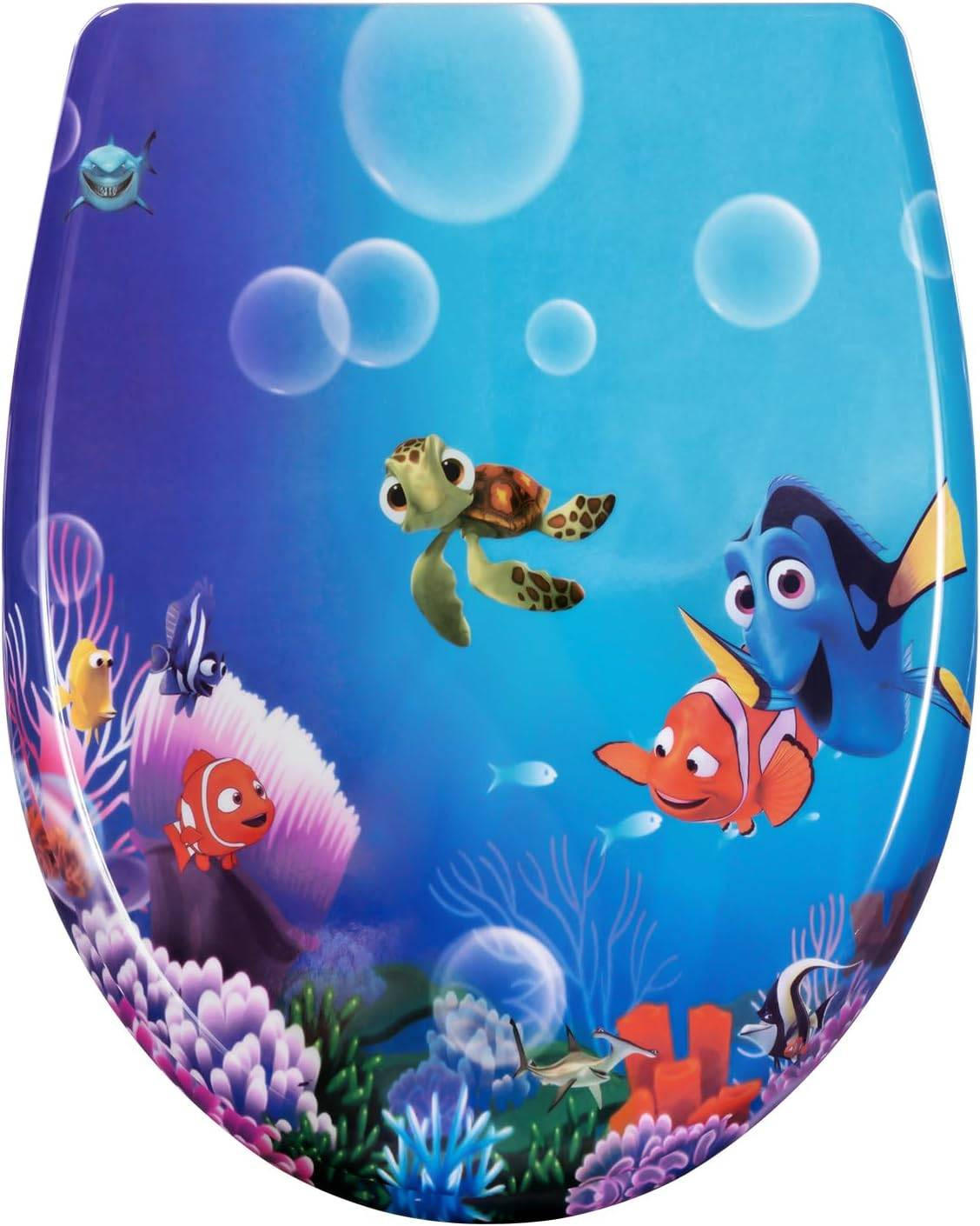 WC SITZ mit Absenkautomatik, Duroplast, Fische Oval - Blau/Weiß, Kunststoff (37/2.51/45cm) - Woltu