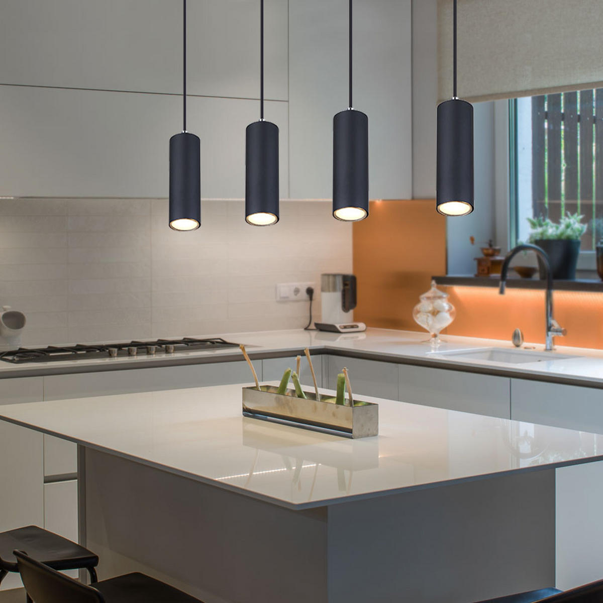 HÄNGELEUCHTE Metall Schwarz 4-flammig - Schwarz, Metall (65/6/120cm) - Globo Lighting