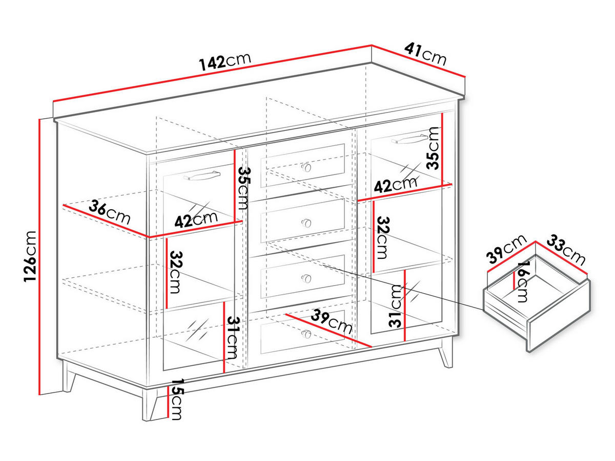 KOMMODE Windsor W-07 - Kaschmir/Eichefarben, Holz/Holzwerkstoff (142/126/41cm) - MIRJAN24