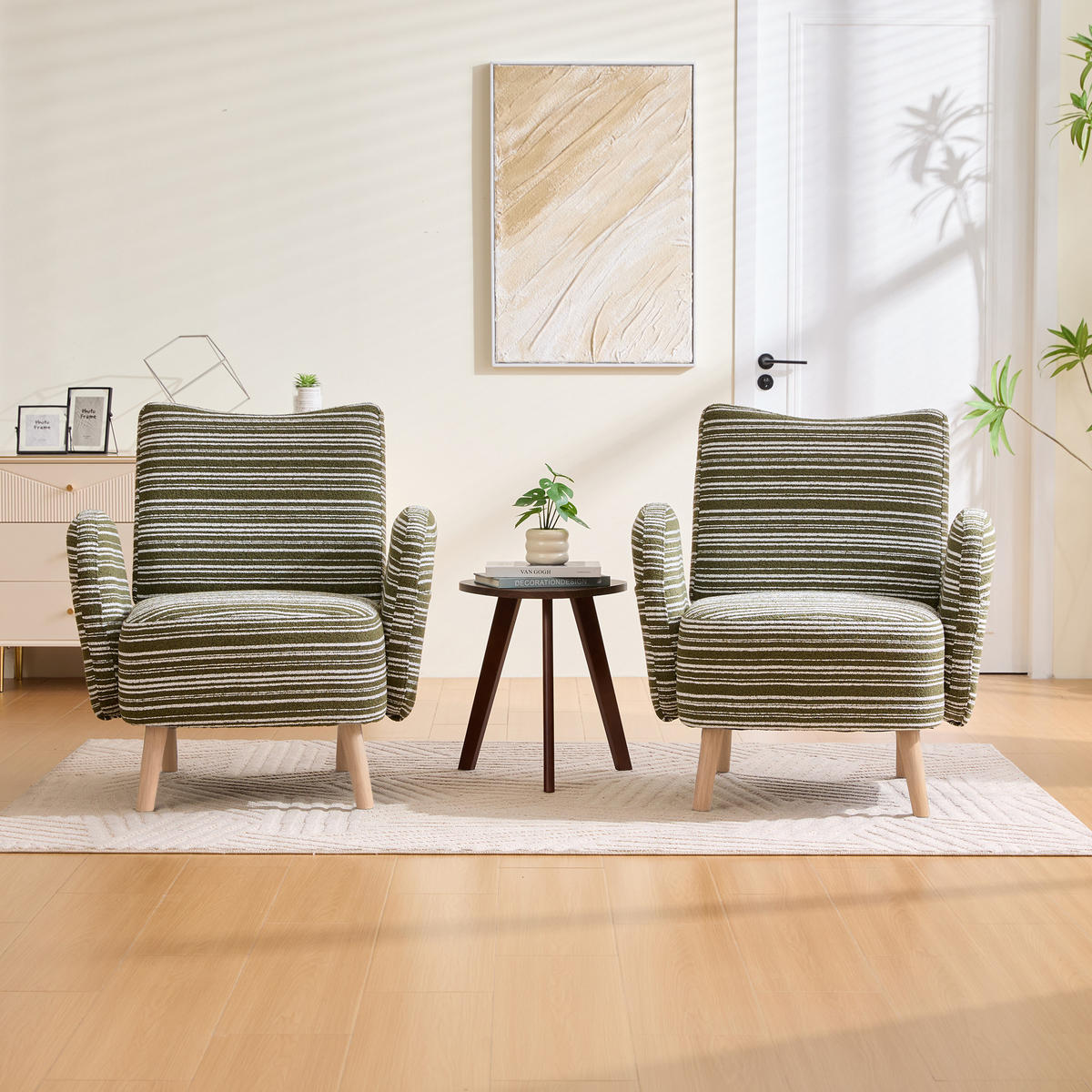 SESSEL Bouclé Olivgrün mit Seitentasche - Olivgrün, Holzwerkstoff/Textil (77/87/81cm) - WISHDOR