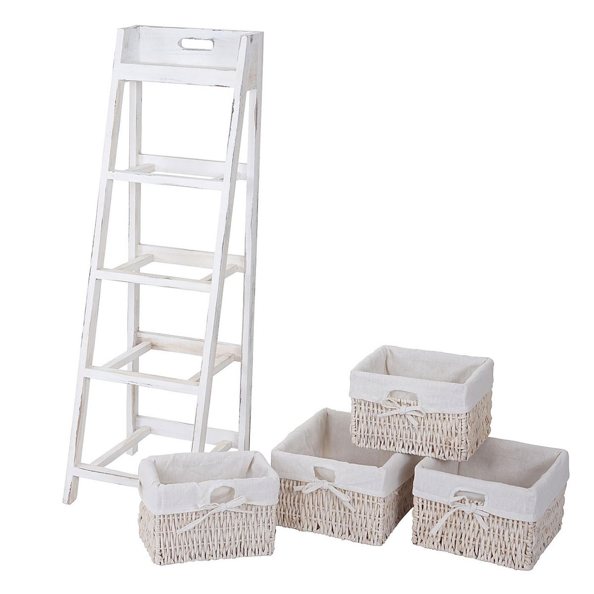LEITERREGAL FRANCA SHABBY-LOOK 4 KÖRBE Reinweiß - Weiß, Holz (30/101/35cm) - MCW