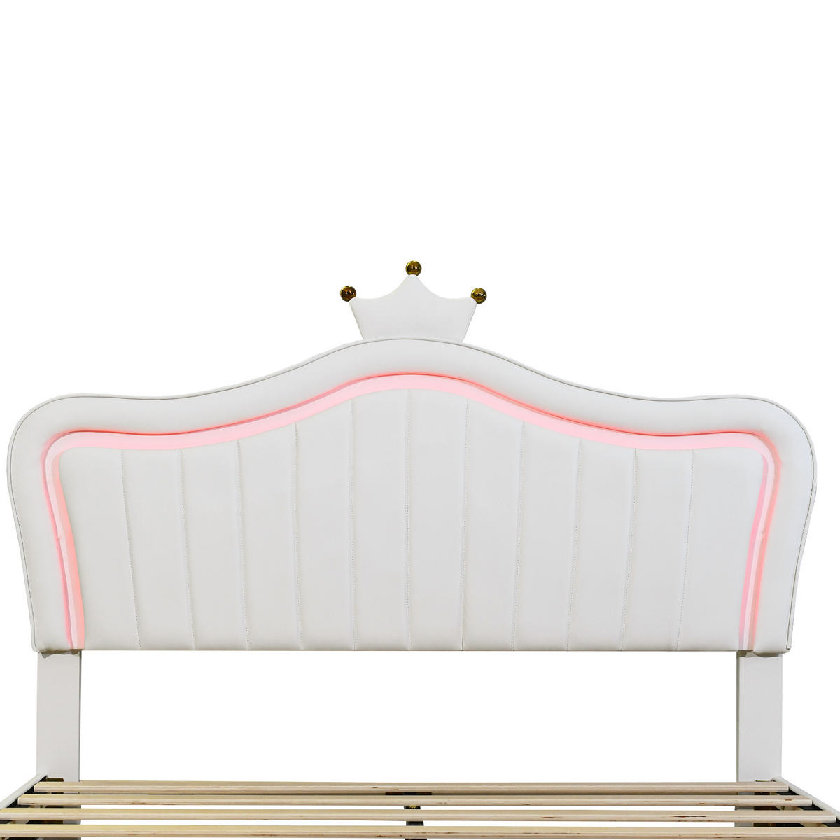 KINDERBETT 140x200 cm Weiß PU Leder Stauraum LED Lattenrost - Weiß, Holzwerkstoff - FLIEKS