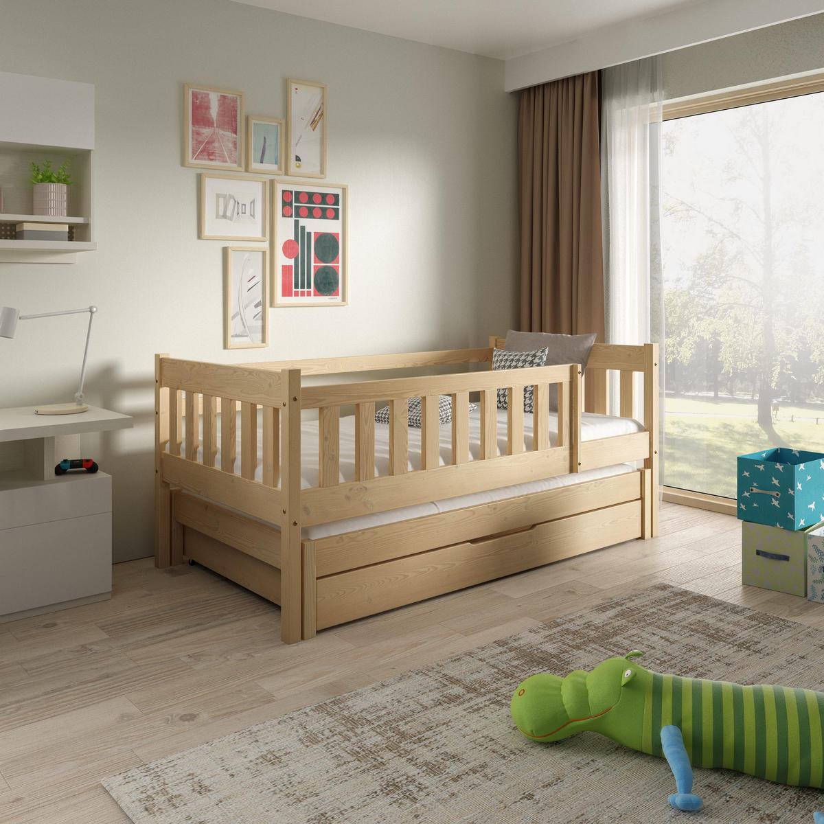 ETAGENBETT STELLA mit Bettkasten 80x160 cm Kieferfarben - Kieferfarben, Holz (80/160cm) - MASSENO