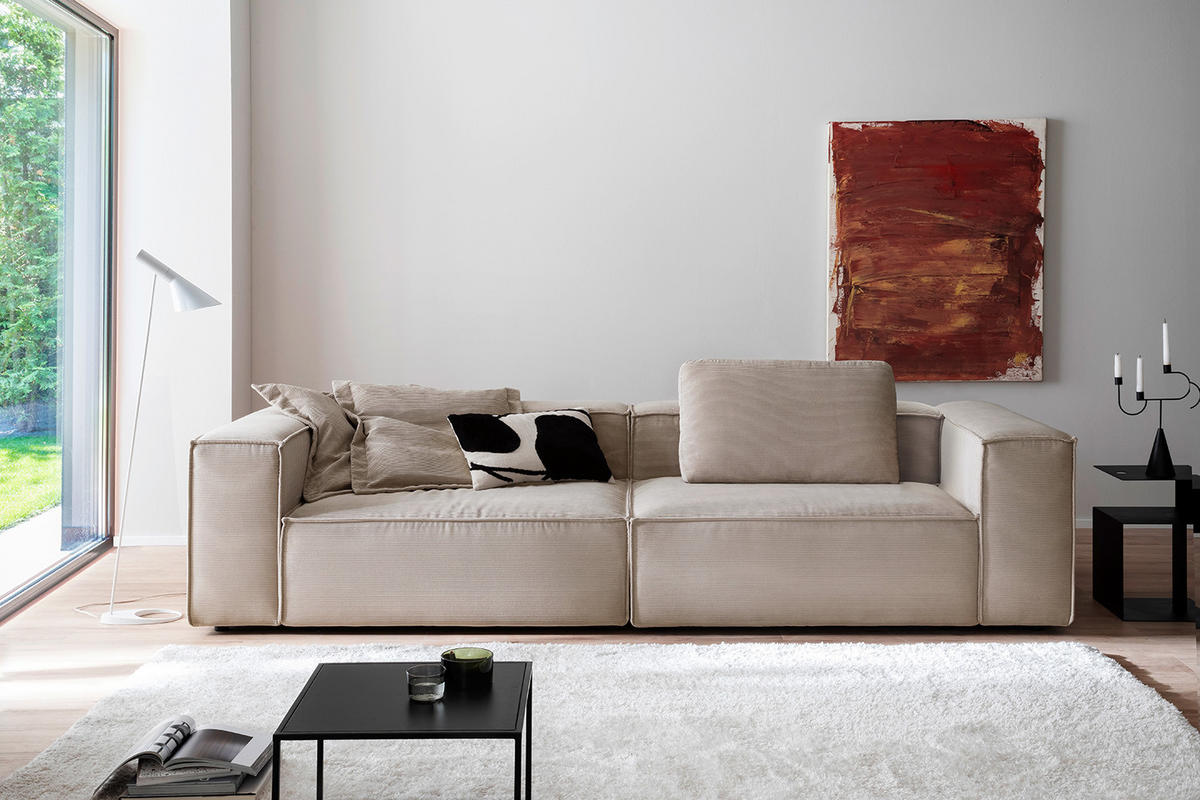 SOFA CARMO Beige Cord - Beige/Schwarz, Kunststoff/Textil (306/68/118cm) - KAWOLA
