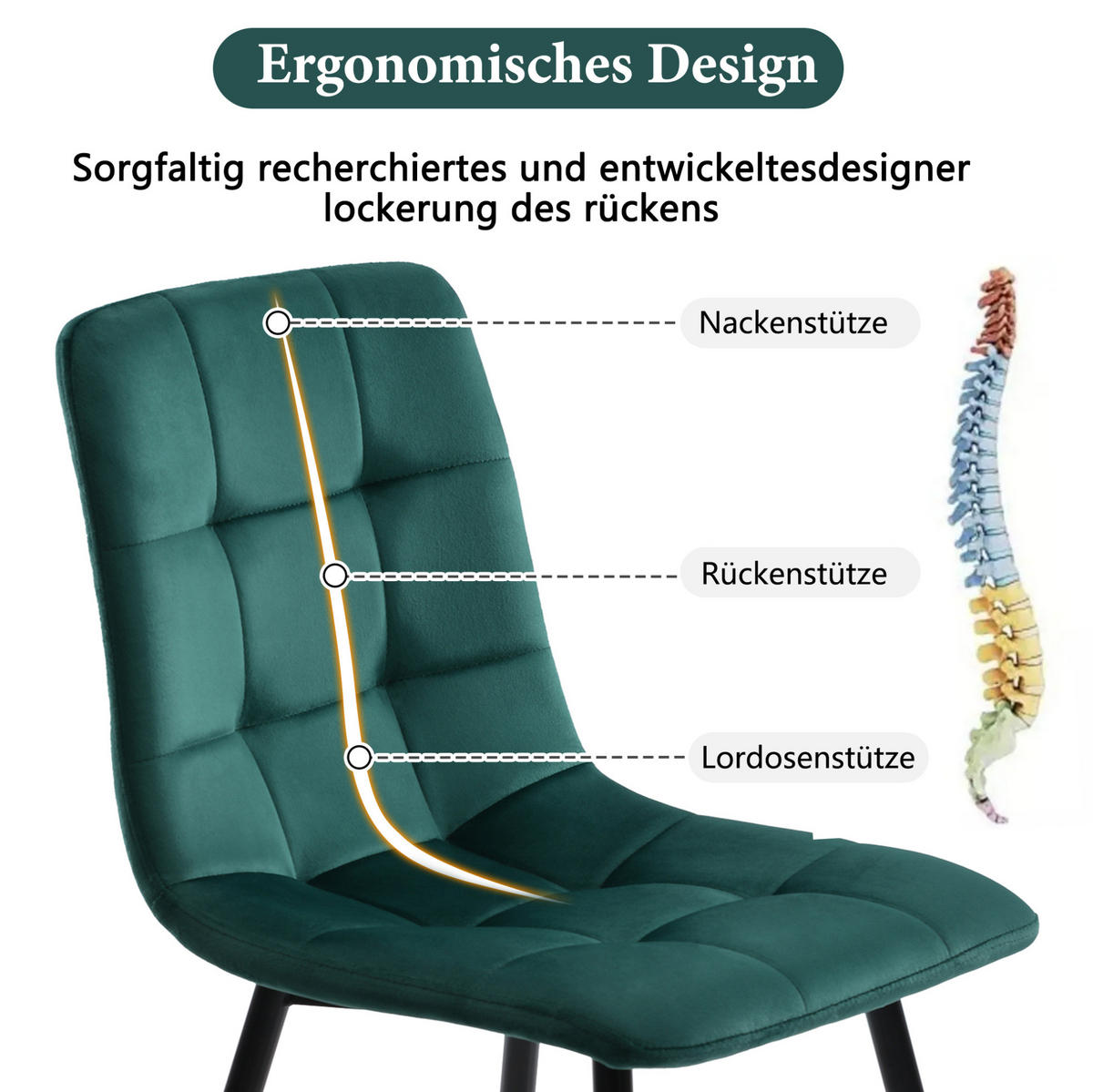 ESSZIMMERSTUHL gepolstert 4er-Set 44 x 41 x 86 cm Samt Grün - Grün, Metall (44/86/46cm) - Meubliv