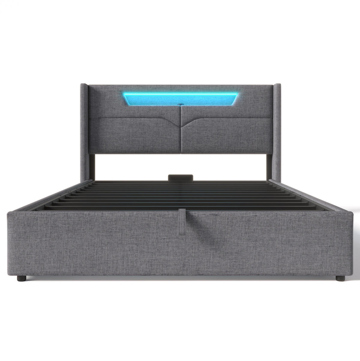 POLSTERBETT aus Leinenmaterial 140x200 cm Grau mit Bettkasten, LED-Beleuchtung und USB-C-Anschluss - Grau, Textil (140/200cm) - IVMEU