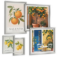 BILDER SET 5er Set - 50x50 cm & 20x30 cm & 40x60 cm Silberner Rahmen - Zitronenorange Blütenmuster - Silberfarben, Kunststoff (40/60cm) - TULUP
