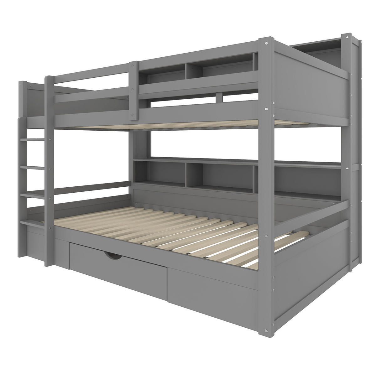 ETAGENBETT 90/200 cm Grau mit Schublade und Ablagen - Grau, Holz (90/200cm) - Flora Grace