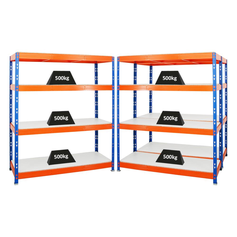 SCHWERLASTREGAL Rhino 3er-Set mit 3x 180x160x60 cm 4 Melamin-Ebenen 16mm Fachlast 500 kg Blau-Orange - Orange, Metall (480/180/60cm) - PROREGAL