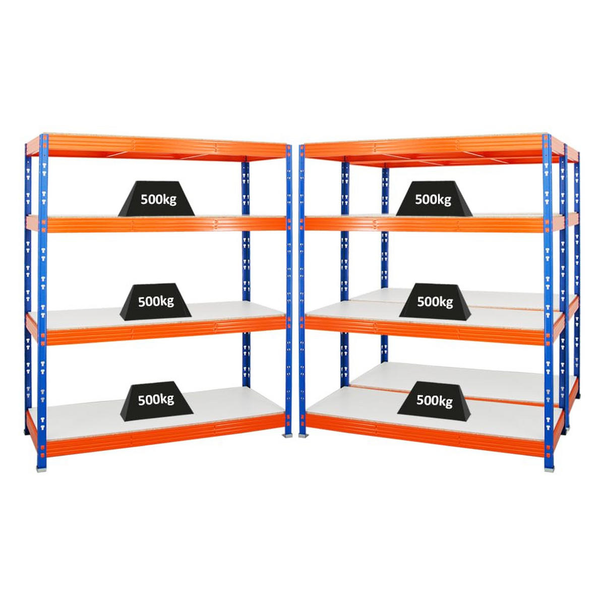 SCHWERLASTREGAL Rhino 3er-Set mit 3x 180x160x60 cm 4 Melamin-Ebenen 16mm Fachlast 500 kg Blau-Orange - Orange, Metall (480/180/60cm) - PROREGAL