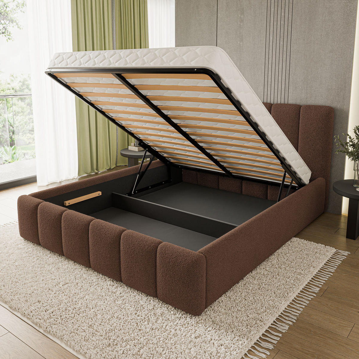 POLSTERBETT ATTORA Q 180x200 cm mit Bettkästen - Braun - Braun, Holz (180/200cm) - MASSENO