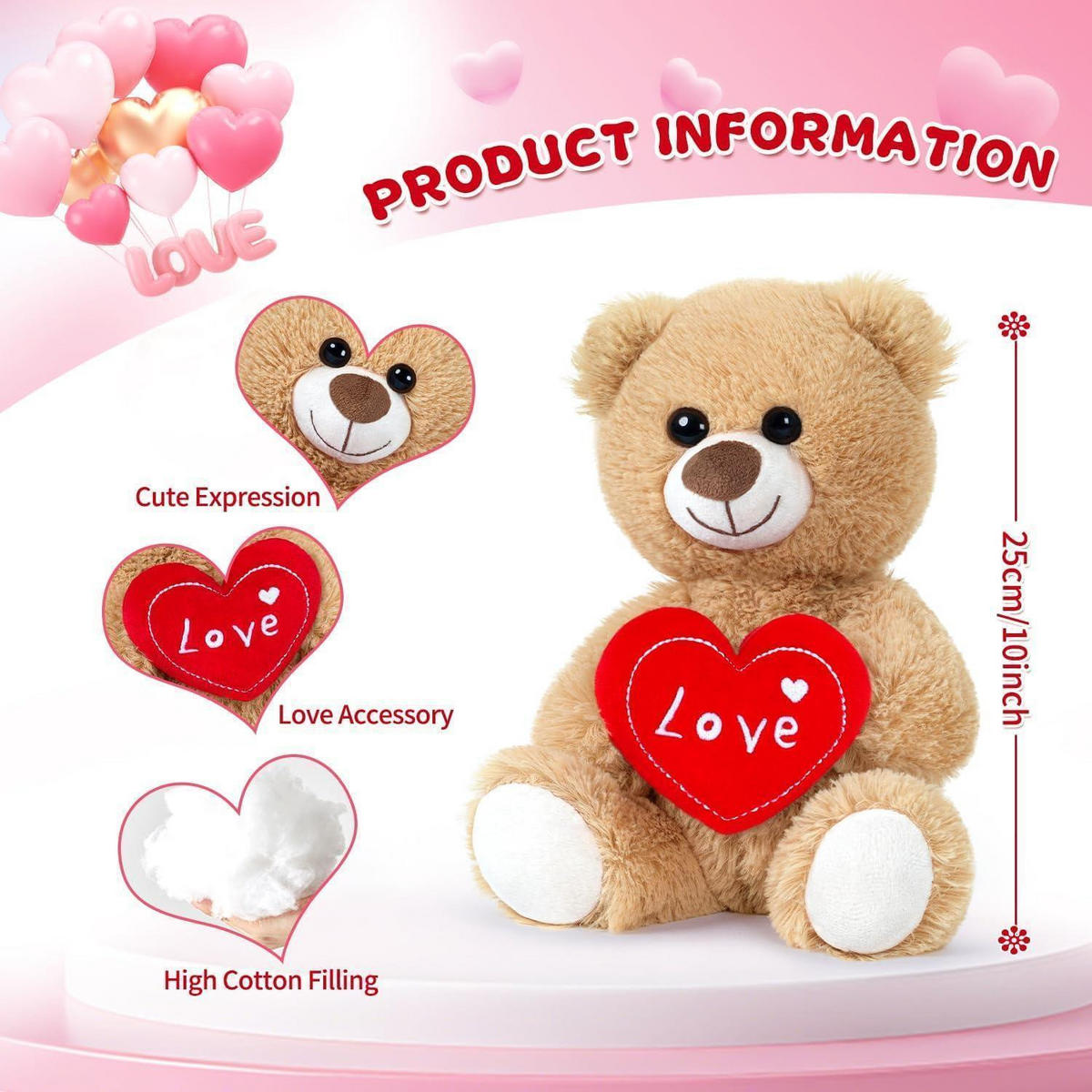 STOFFTIER Teddybär Love mit Herz Khaki - Braun, Textil (15/25cm)