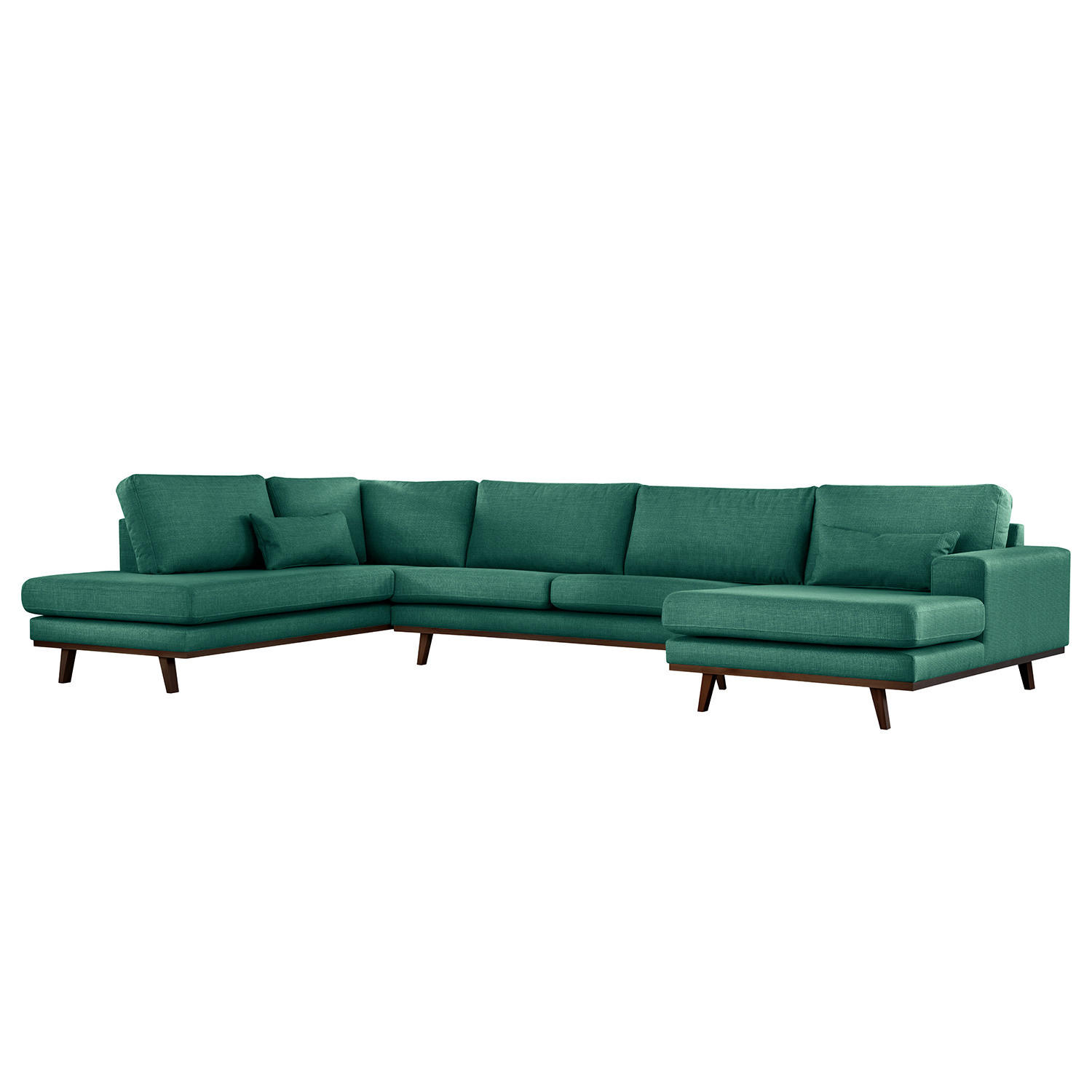 WOHNLANDSCHAFT mit Longchair - Dunkelgrün/Buchefarben, Textil (371/81/219cm) - home24