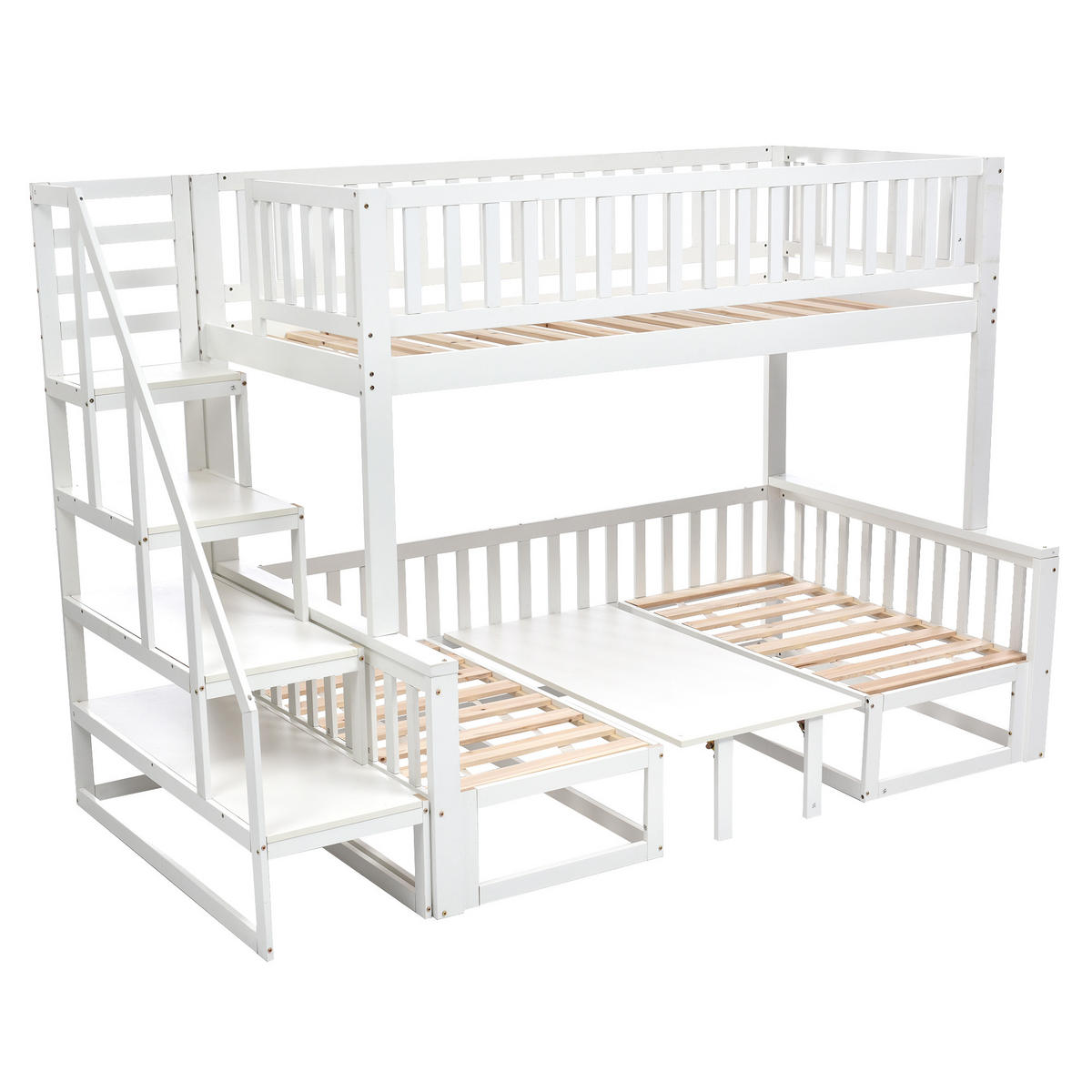 ETAGENBETT mit Tisch und Holzsofa Weiß - Weiß, Holz (90/200cm) - ComfortXL