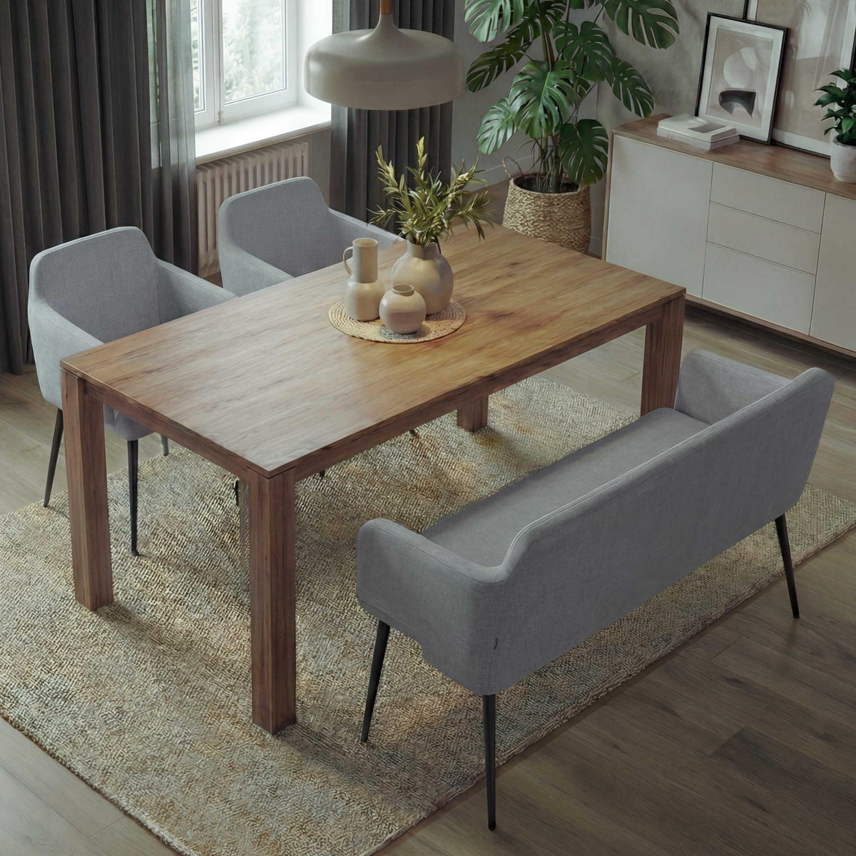 ESSZIMMER-SET Grau 3er-Set - Grau, Textil (133/77/56cm) - MCW