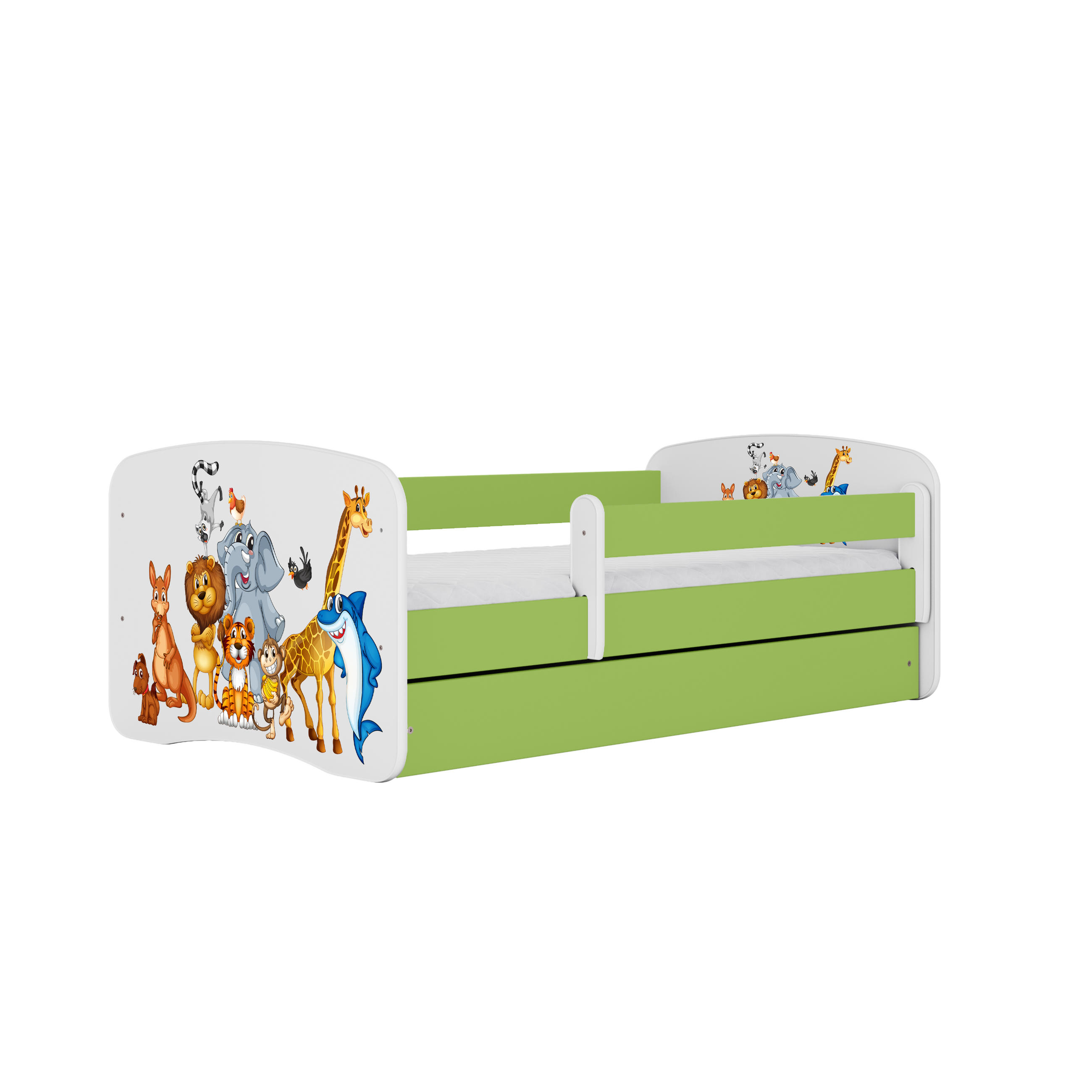 KINDERBETT Tiere mit Schublade 140/70 80/61/144 - Grün, Holzwerkstoff (70/140cm) - RAUMHIRSCH FURNITURE