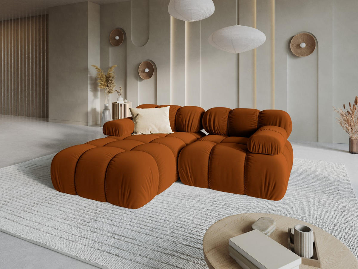 MODULARES-ECKSOFA links Bellis aus Samt terrakotta 3 Sitzplätze - Terracotta, Textil (157/191cm) - Micadoni
