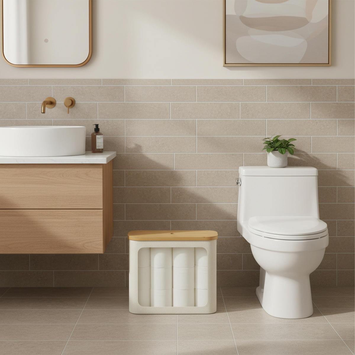 TOILETTENPAPIER-AUFBEWAHRUNG - Beige, Holz/Kunststoff (43/36/17cm) - Relaxdays